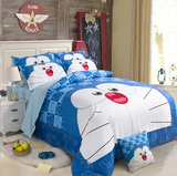 男孩蓝色卡通纯棉三四件套地中海机器猫儿童床品全棉床单1.5米床