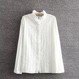 外贸原单大码女装2016春装韩版显瘦时尚花边领棉质长袖白衬衫衬衣