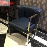 现代简约样板房不锈钢亮光休闲椅售楼处接待pu软包椅子会所围椅