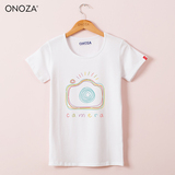 ONOZA2016夏季新款白色T恤女短袖 个性相机卡通学生棉半袖1026