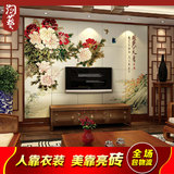 3D电视瓷砖背景墙简约沙发客厅背景墙瓷砖现代中式仿古砖国色天香