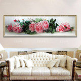 欧式油画玫瑰花客厅花卉装饰画卧室床头挂画长条有框画时尚香槟