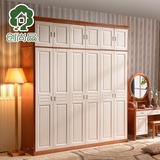 欧式橡木衣柜地中海卧室大衣橱板式组合木质壁橱白色六门储物衣柜