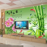 电视背景墙壁纸3D立体客厅竹子牡丹九鱼图大型壁画墙纸家和万事兴