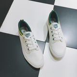 港仔夏季绿色帆布鞋男款韩版休闲鞋低帮透气鞋子学生系带小白鞋潮