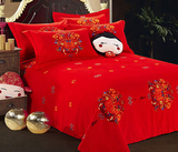 d韩版新款刺绣短毛珊瑚绒婚庆大红四件套冬季保暖加厚床上用品1.8