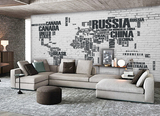大型壁画3D立体黑白字母地图砖墙个性壁纸客厅卧室沙发背景墙纸