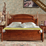 定制美式床纯全实木橡木乡村田园深色仿古复古双人床1.8欧式古典