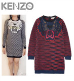 KENZO KIDS 15大童新款 虎头刺绣羊毛针织长袖连衣裙 14a/16a现货