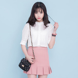 实拍2016年新款韩版纯色花边领打底白衬衫女小清新衬衣