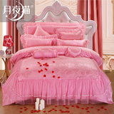 结婚四件套大红新婚韩式被套床单夏婚庆床上用品粉色贡缎提花被套