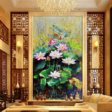 大型壁画欧式油画荷花花卉玄关电视客厅卧室餐厅背景墙壁纸