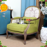 新品全实木法式美式乡村单人沙发客厅沙发椅会所原木色风华白家具