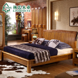 林氏木业现代简约中式双人床+床头柜床垫卧室成套组合家具9802#