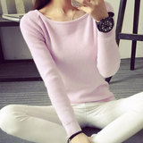 2016春季新款韩版一字领毛衣修身长袖打底针织衫短款套头上衣女