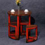 做旧多功能小户型欧式餐桌椅组合一桌四椅座实木圆形茶几餐桌两用