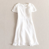 出口日本2015夏装新款女装纯白色短袖雪纺连衣裙淑女雪纺裙E4
