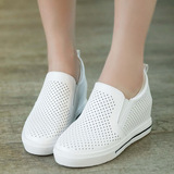 2016年夏季新款韩版平底内增高女鞋镂空透气单鞋白色乐福鞋小白鞋