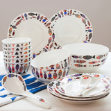 芊芊家家用碗碟套装中式22头骨瓷餐具套装陶瓷碗盘 家用礼品瓷器