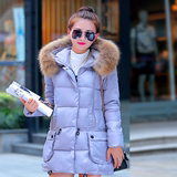 2015年冬季新款韩版羽绒棉服女中长款大毛领加厚修身大码棉衣女版
