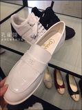 孔雀翎正品代购2016新款Chanel/香奈儿女鞋漆皮单鞋 套脚白色皮鞋