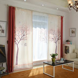 韩式宜家现代个性爱心树拼接 卧室客厅落地窗帘棉麻布料成品定制