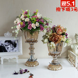 欧式高档高脚透明玻璃花瓶花器 美式插花器餐桌客厅软装饰品摆件