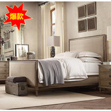 特价美式实木软包床法式做旧铆钉工艺实木床双人床1.8麻布婚床