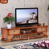 易典印尼藤木电视柜1.8米藤编电视柜1.6实木双抽电视柜藤地柜特价