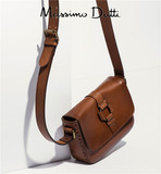 Massimo Dutti 女包代购专柜正品 棕色皮扣设计翻盖单肩包6922695