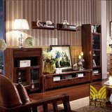 中式黑胡桃色实木电视柜 酒柜组合 客厅电视墙柜 地柜高低墙厅柜