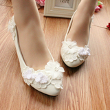 伴娘低跟鞋平底拍照白色婚纱影楼鞋结婚女鞋韩版中跟新娘鞋演出鞋