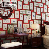 天屏山复古英伦乡村红色画框墙纸客厅卧室背景墙满铺防水壁纸仿真