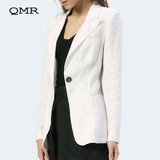 QMR2016春装新款女装休闲百搭亚麻透气长袖小西装女外套修身西服