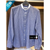 韩国代购ZIOZIA 16春夏新款 蓝色竖条纹修身长袖衬衫ABW2WC1107