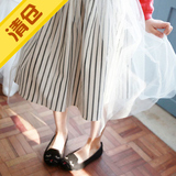韩国童装春夏新款优雅随性条纹格透明纱女童半身裙中长款蓬蓬纱裙