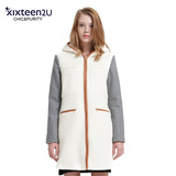 2015冬季新品女装韩国高端原创撞色圈圈羊毛呢子长款加厚大衣外套