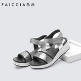 预售FAICCIA色非2016夏季新款牛皮魔术贴女鞋休闲坡跟凉鞋女B024