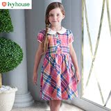 ivyhouse常春藤童装女童校园短袖格子连衣裙 儿童新款夏季英伦裙