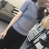 DIN韩版紧身性感透视短袖T恤女 2016夏装新款套头修身打底上衣