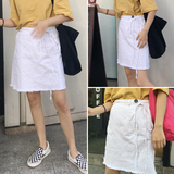 2016韩版夏季女装学院风简约纯色高腰显瘦复古系带流苏牛仔半身裙