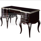 新古典实木梳妆台欧式深色化妆桌法式美式雕花小书桌电脑桌办公桌