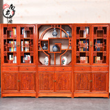 中式实木书柜自由组合 明清仿古玻璃书柜书架南榆木三组合书橱