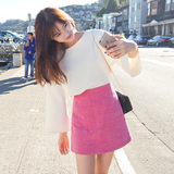 2016春夏A字半裙女A型韩版高腰包臀包裙短裙子粉色半身裙两件套装