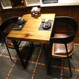 实木餐桌饭桌西餐咖啡厅奶茶店复古铁艺松木小型办公洽谈桌椅组合