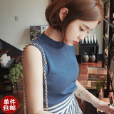 2016夏季韩版修身打底衫针织高领无袖背心毛衣女士薄款套头衫纯色