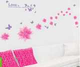 4色可选粉紫绿天蓝色浪漫花朵墙贴LOVE爱的花朵绽放幸福墙贴批发