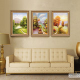 四季风景手绘油画装饰画客厅欧式有框三联幅沙发背景墙壁玄关挂画