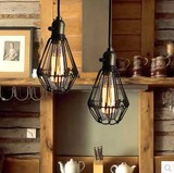 复古铁艺吊灯 创意单头咖啡厅餐厅loft工业风酒吧台小铁笼灯具