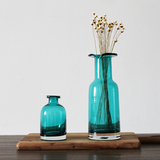 壹贰 简约透明蓝色玻璃插花瓶 美式乡村客厅花瓶摆件水培植物瓶